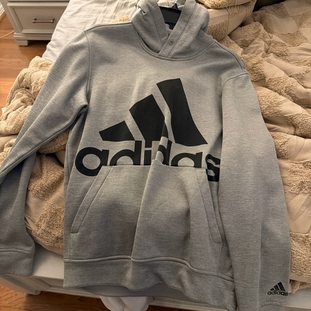 Adidas Men's Gray and Black Logo Hoodie